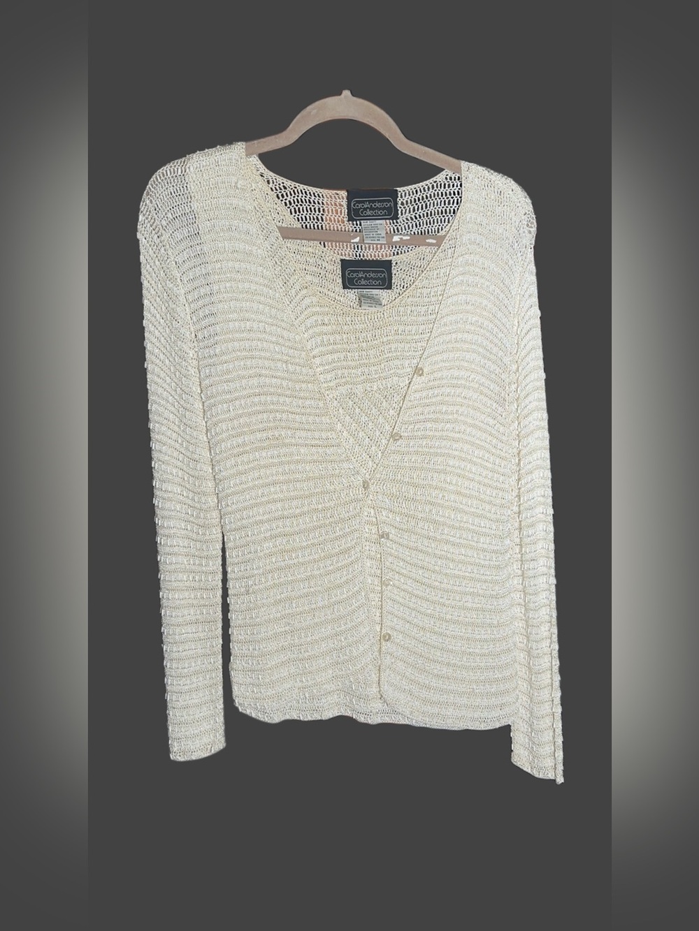 Carole Little Cream Open-Weave Button Cardigan